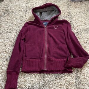 American Eagle Outfitters Burgundy Zip-Up Hoodie size medium